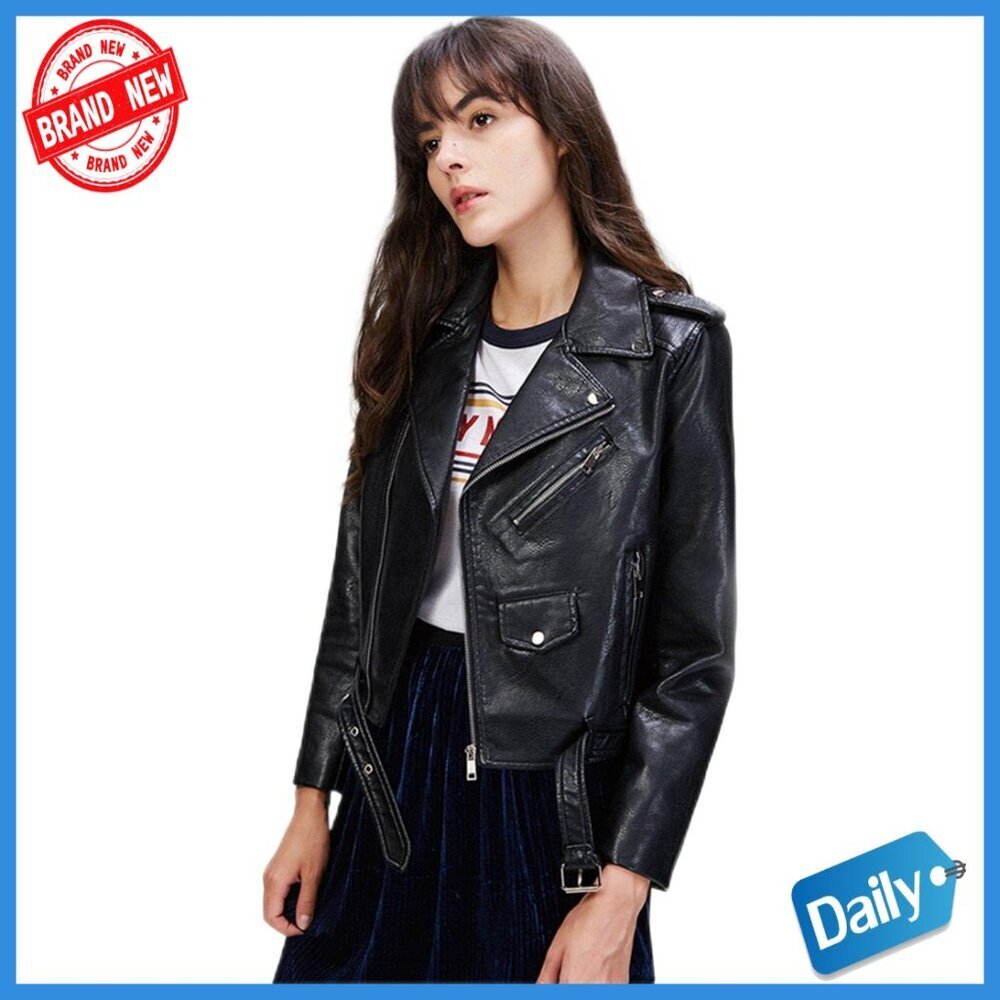 Faux Leather Motorcycle Jacket Slim Fit Biker Coat Windproof